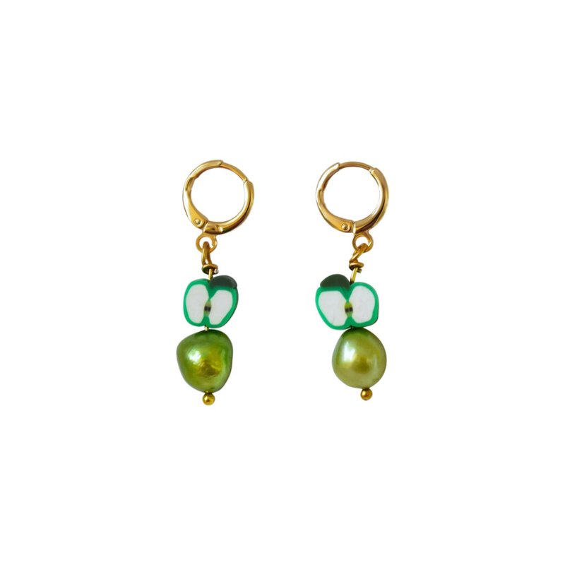 Green apples and green freshwater pearl earrings | by Ifemi Jewels - Other - Other Materials Gold