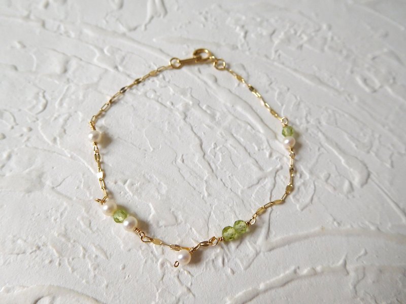 14.10K pure fresh olive Stone mini gold round pearl bracelet K Golden Globe - Bracelets - Other Materials Green
