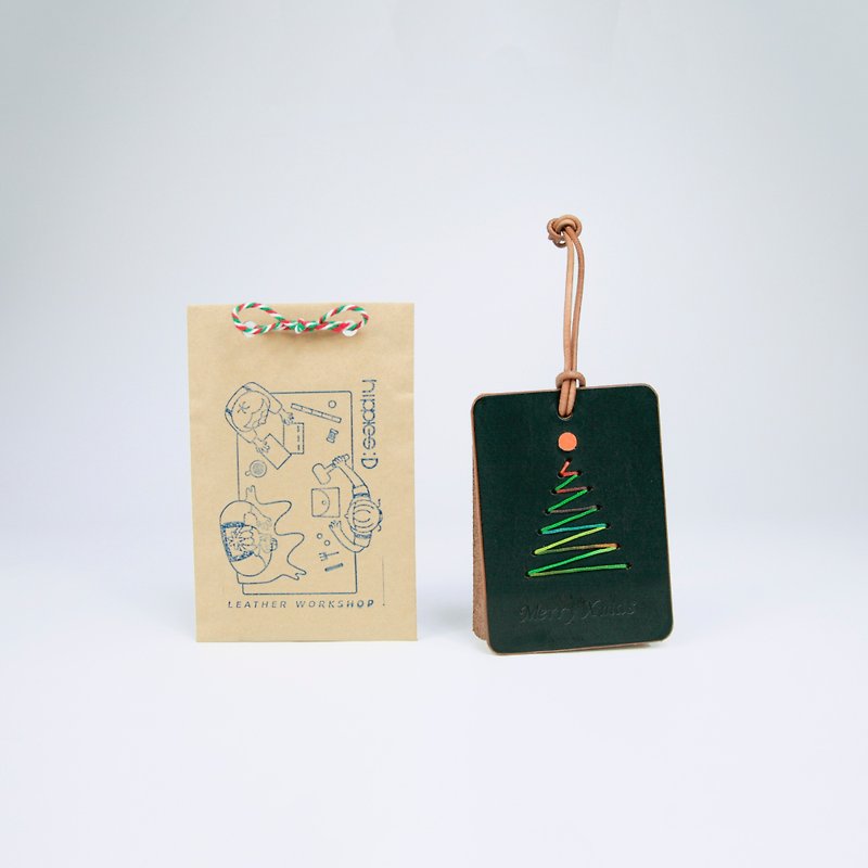 Christmas DIY handmade leather cards (Christmas tree style) - เครื่องหนัง - หนังแท้ สีดำ