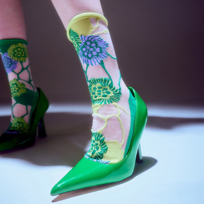 グリーンウォーターリリー・green_waterlily / organic cotton  /socks - 襪 - 棉．麻 綠色