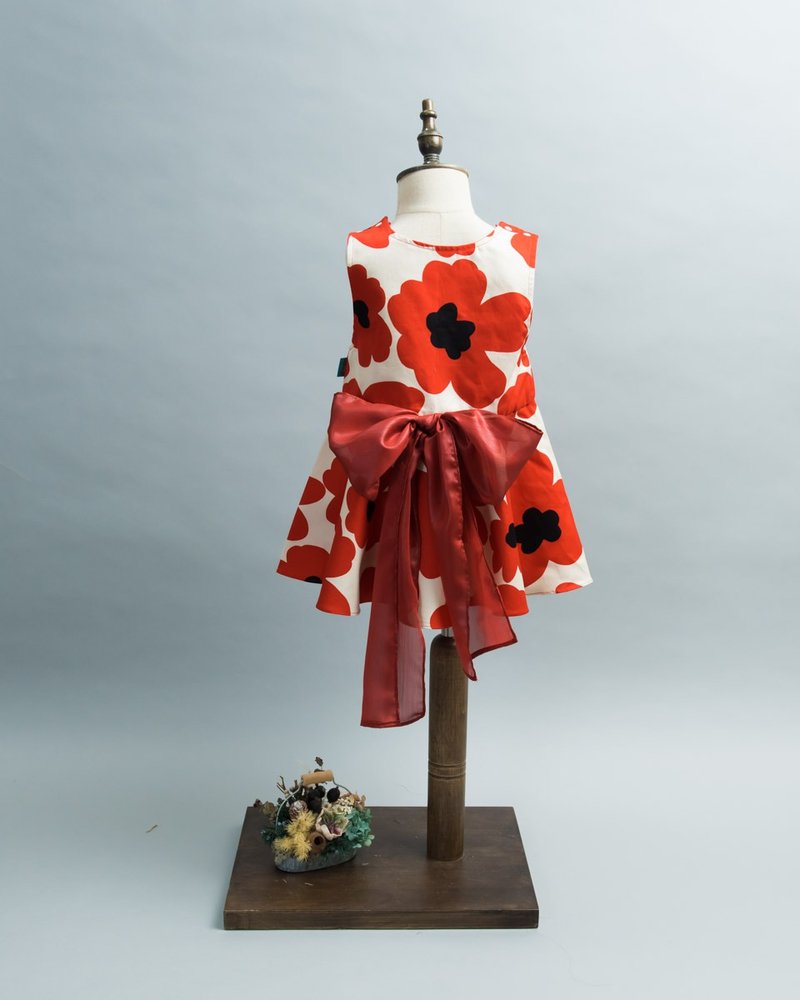 小v肩釦蓬蓬裙-訂製 手工製作 女孩洋裝 連身洋 小孩洋裝 小孩裙 - 女童洋裝/裙子 - 棉．麻 紅色