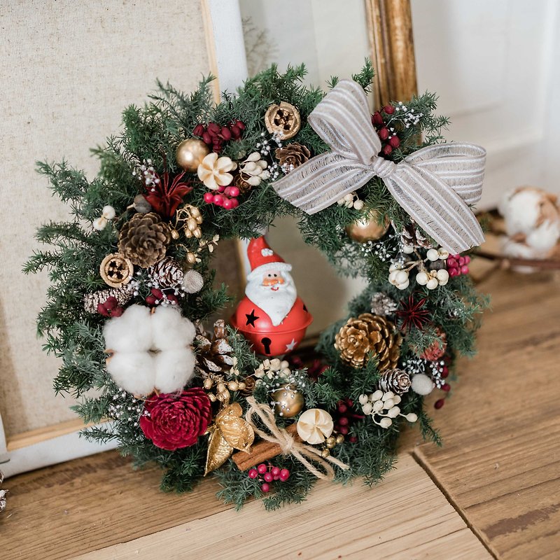 SSL Immortal Christmas Wreath Christmas Exchange Gift Cotton Pine Cone Wreath Home Ornaments - ช่อดอกไม้แห้ง - พืช/ดอกไม้ สีเขียว