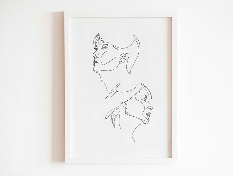 Fashion line drawing 2 people, customized painting, minimalist line, customized portrait - Customized Portraits - Paper White