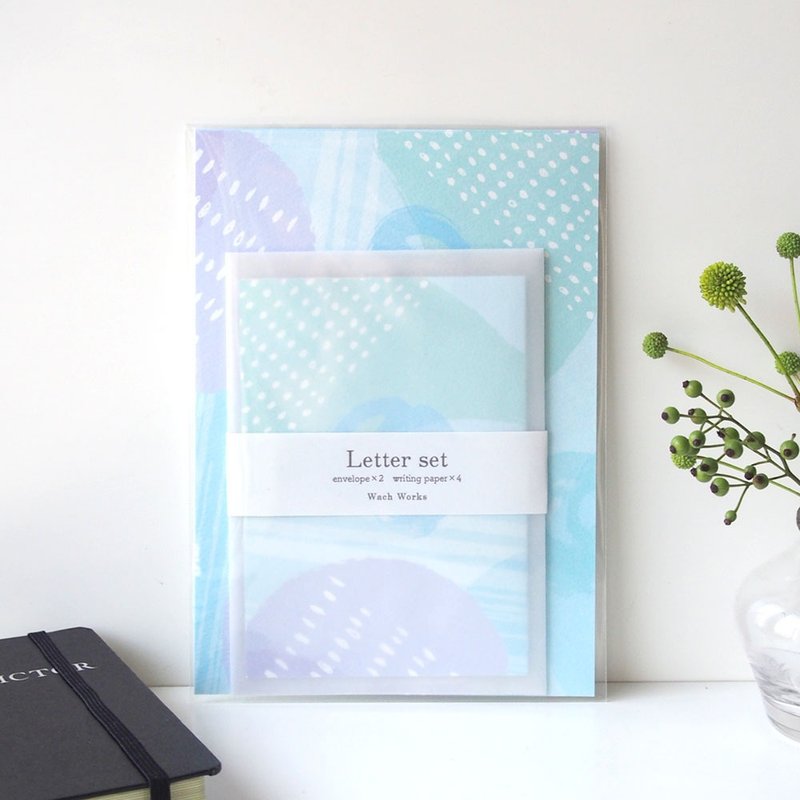 水彩風格水藍色調信紙組 - 信封/信紙 - 紙 藍色