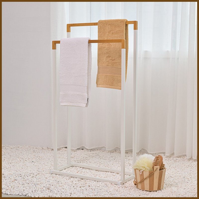 【ikloo】Unprinted Texture Double Rod Towel Rack/Bath Towel Rack(Black/White) - Bathroom Supplies - Other Materials 