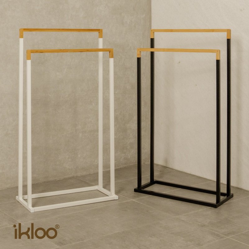 【ikloo】無印質感雙桿毛巾架/浴巾架(黑/白) - 衛浴用品/浴室收納 - 其他材質 