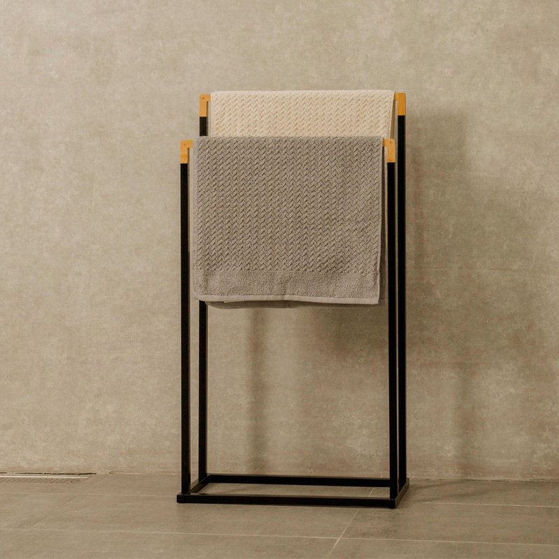【ikloo】Unprinted Texture Double Rod Towel Rack/Bath Towel Rack(Black/White) - Bathroom Supplies - Other Materials 