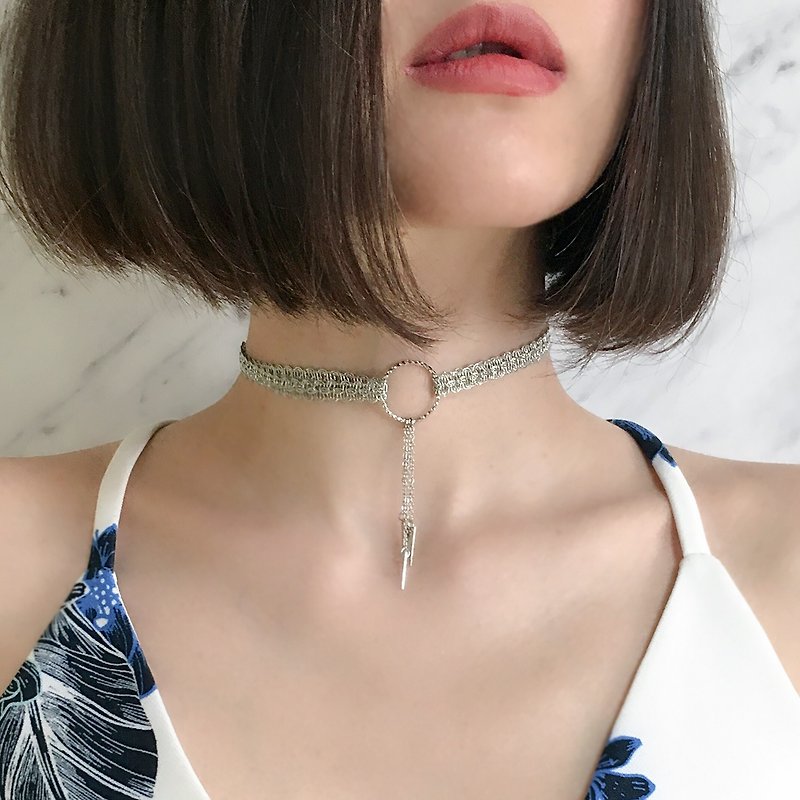 S Silver Ring Choker SV199S - Chokers - Polyester Silver