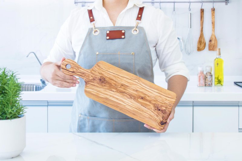 方面手把45公分長托盤-橄欖木-可選花紋 - 托盤/砧板 - 木頭 咖啡色