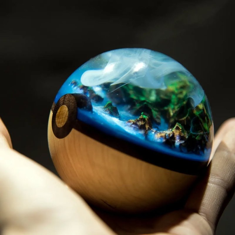 寶貝球、手工樹脂與木質家居裝飾、獨特自然靈感客製雕塑、寶可夢 - 擺飾/家飾品 - 樹脂 藍色