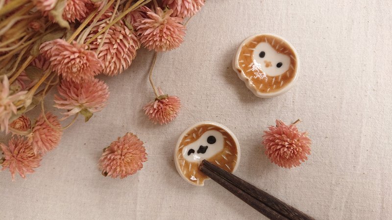 Hey! Bird friends! Mini owl chopsticks and spoons - Chopsticks - Porcelain Brown