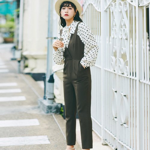 [Multiple folds] Autumn new tube top high waist bib YHC9059