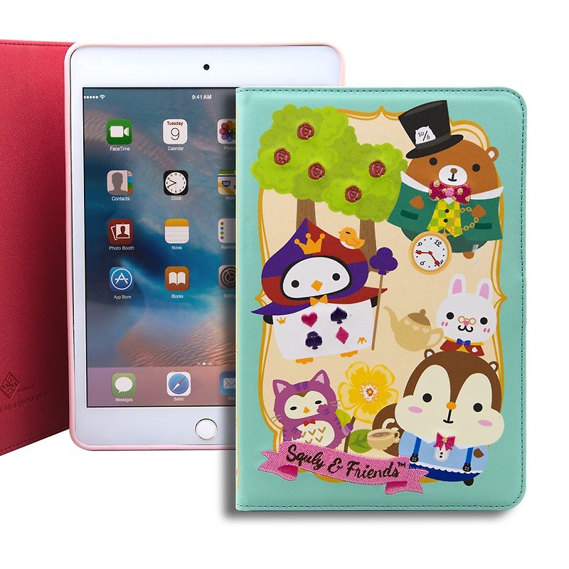 Squly＆Friends iPad mini 4ブックカバー刺繍入りレザーケースワンダーランド - タブレット・PCケース - ポリエステル グリーン