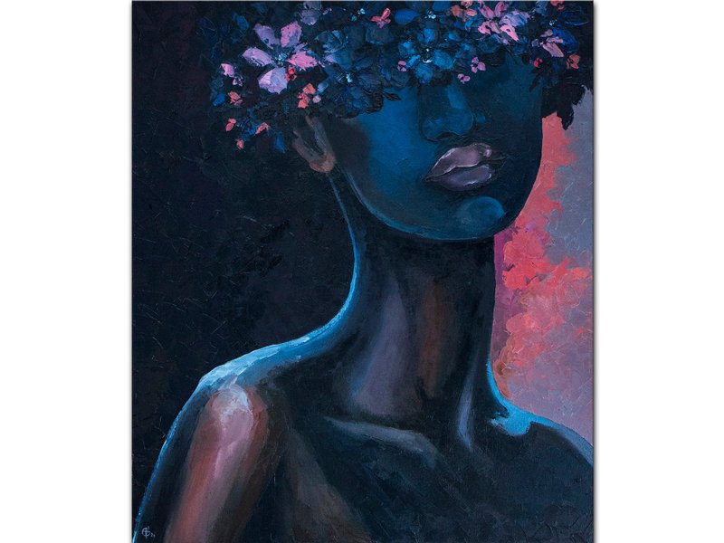 African Queen Original Painting, African Woman Portrait, Large Oil Painting - 海報/掛畫/掛布 - 其他材質 黑色
