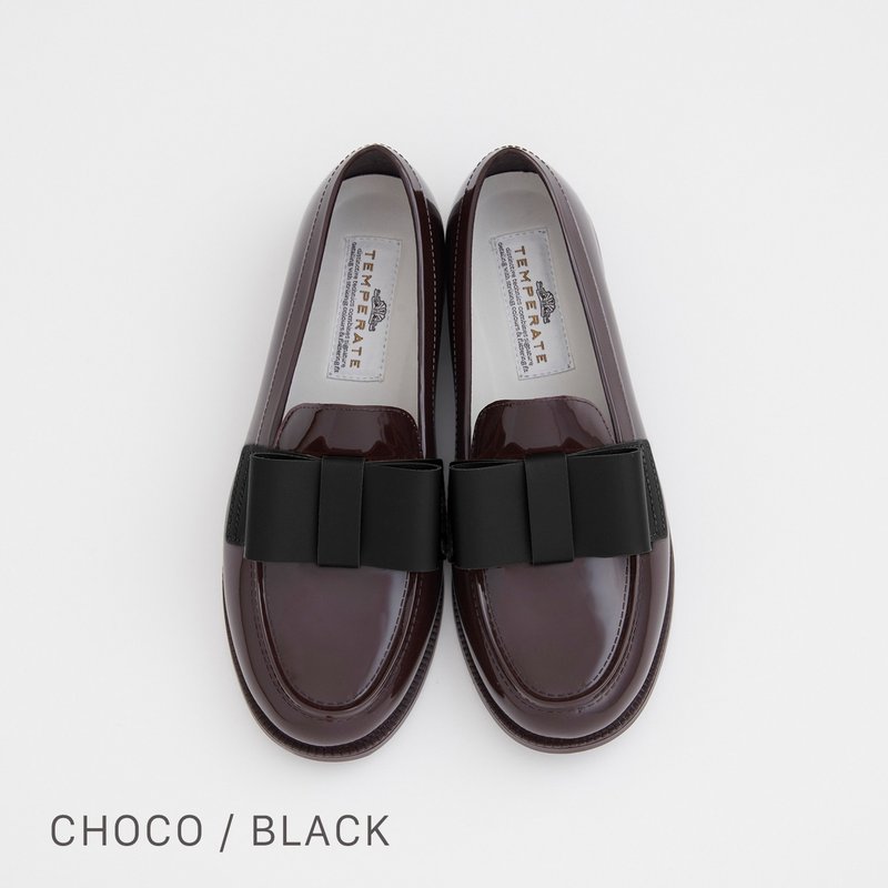 DECO (CHOCO / BLACK)  PVC LOAFER / RAIN SHOES リボンローファー - 雨鞋/防水鞋 - 防水材質 咖啡色