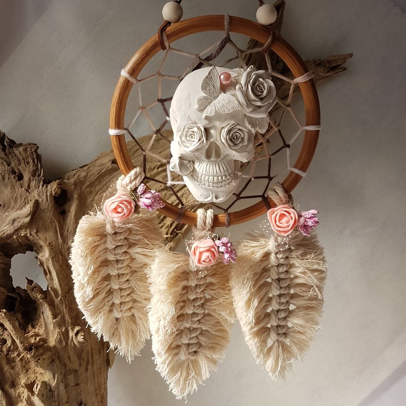 Dreamcatcher - Skull and Roses aroma stone - ของวางตกแต่ง - วัสดุอื่นๆ สีนำ้ตาล