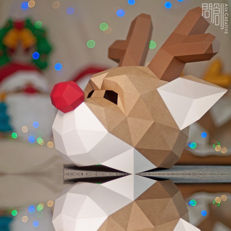 DIY Handmade 3D Paper Model Decoration Christmas/Festival Series-Reindeer Mask - ของวางตกแต่ง - กระดาษ ขาว