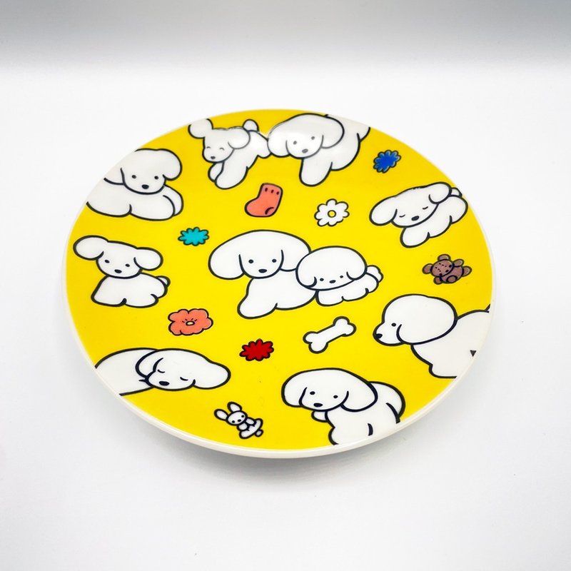 てらおかなつみ　九谷焼　小皿　たくさんの犬  黄色 - 皿・プレート - 磁器 イエロー