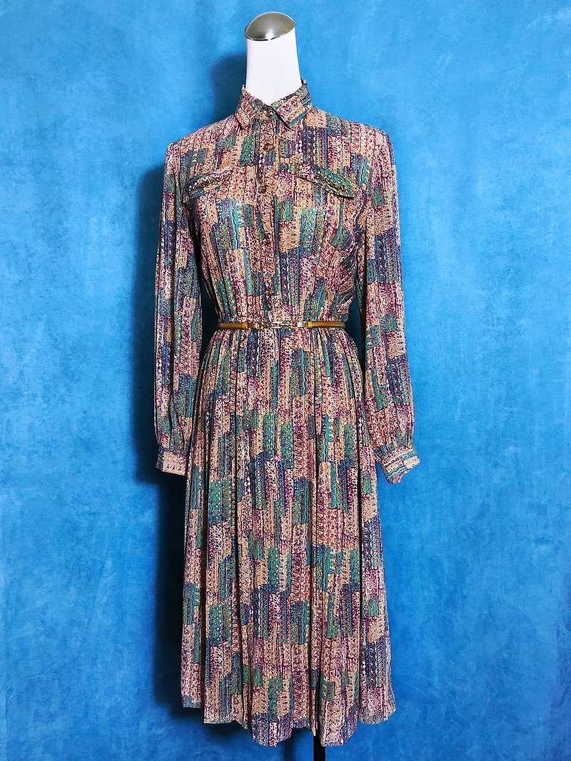 圖騰織紋長袖輕古董洋裝/ 國外帶回 獨一無二 - 連身裙 - 聚酯纖維 多色