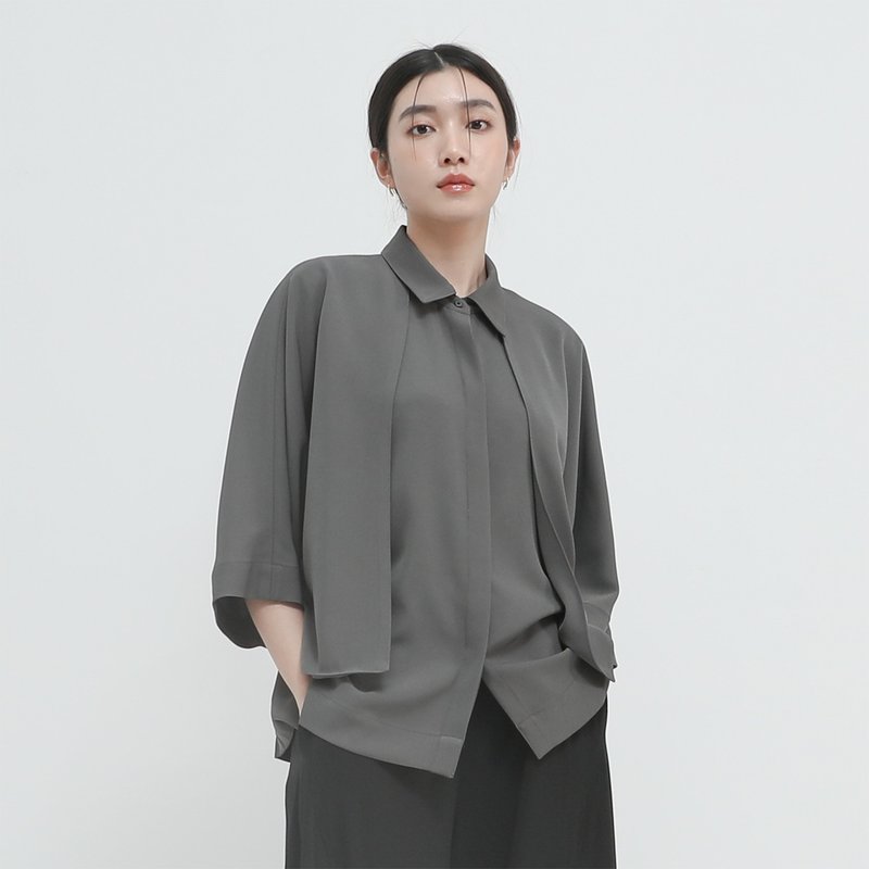 【經典原創】Trigonometric_三角函數小露背襯衫_灰藍 - 女襯衫 - 聚酯纖維 藍色