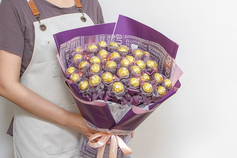 屬於你 豪華版 36顆金莎花束 (附燈串) 優雅深紫 - 巧克力 - 新鮮食材 紫色