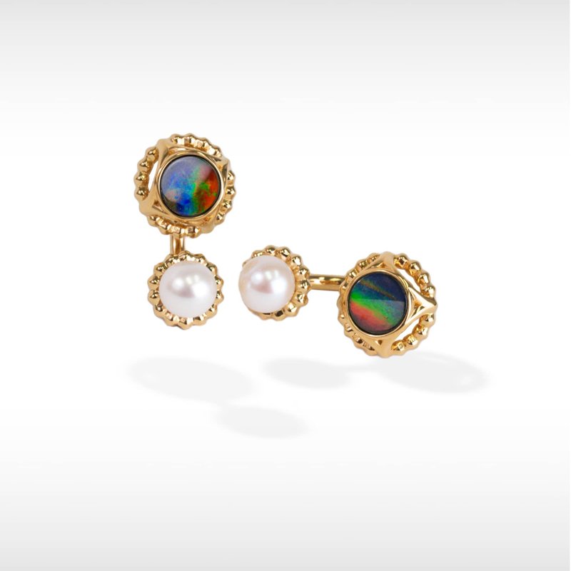 Pearl Ammolite Earrings in 18K Gold Plating - ต่างหู - ไข่มุก 