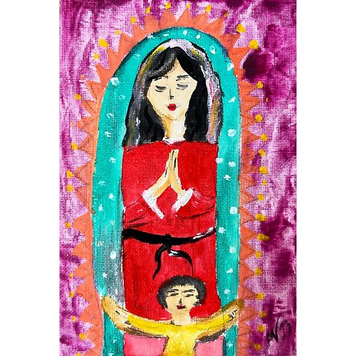 瑪格麗商店 Our Lady Guadalupe Painting 4x6 Canvas Original Artwork Acrylic Wall Art NEW