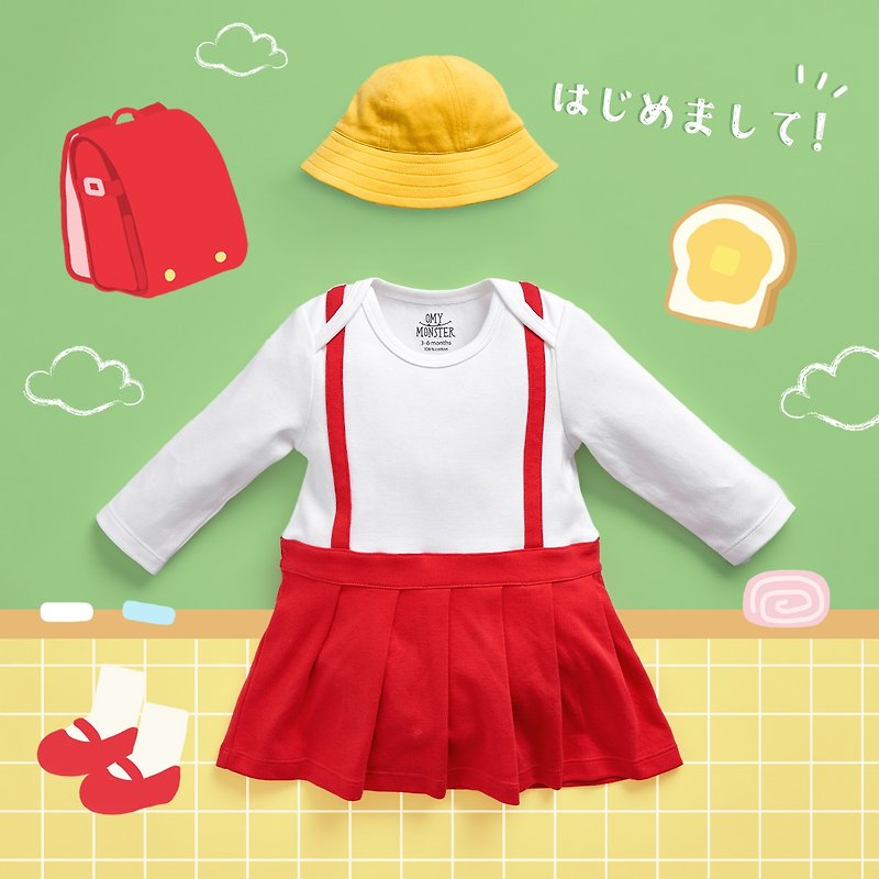OMBS03_OMYMONSTER 櫻桃小寶寶造型連帽包屁套裝 - 嬰兒連身衣/包被/包巾 - 棉．麻 紅色