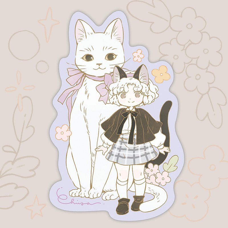 Chiya 菱格紋貼紙 Meow Girl 系列 - 貼紙 - 紙 