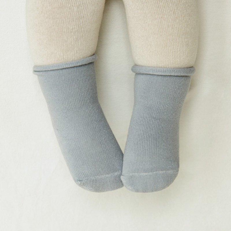 Happy Prince Korean-made Joy Morandi solid color rolled edge baby children's mid-tube socks - ถุงเท้าเด็ก - ผ้าฝ้าย/ผ้าลินิน สีน้ำเงิน