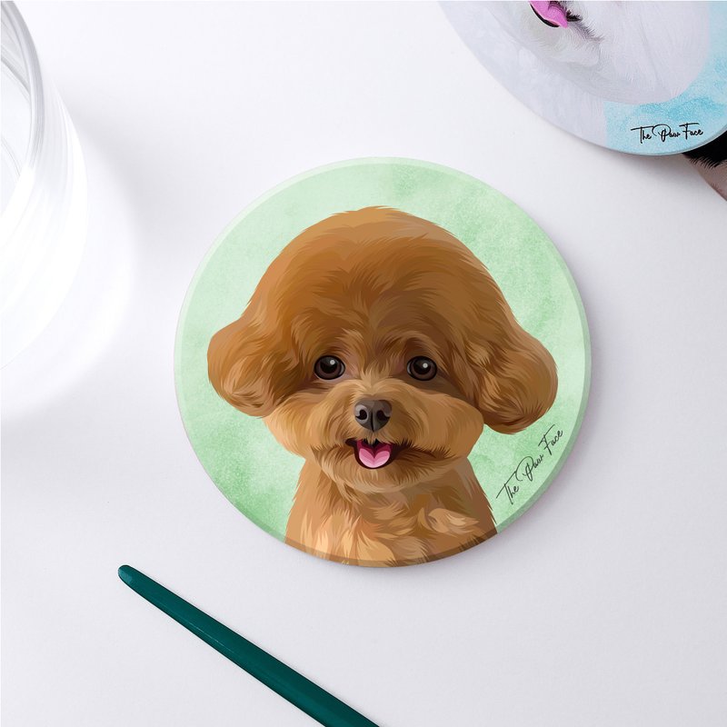 啡色貴婦狗 貴賓狗 狗狗-圓型陶瓷吸水杯墊/動物/居家用品 - 杯墊 - 陶 