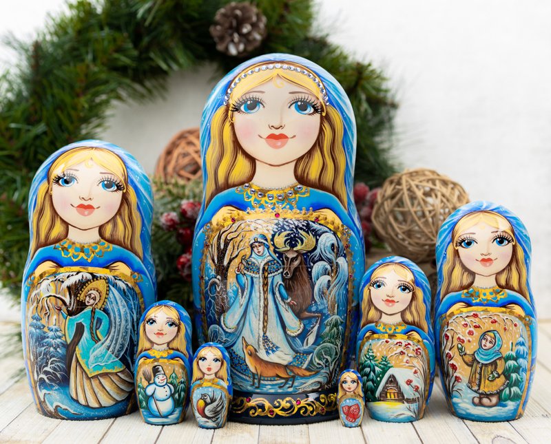 Nesting doll 7pieces Snow Maiden Matryoshka dolls Exclusive nesting dolls - Items for Display - Wood 