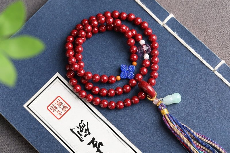 天然原礦硃砂精品紫金砂三圈手鏈含量95%以上6mm - 手鍊/手環 - 寶石 
