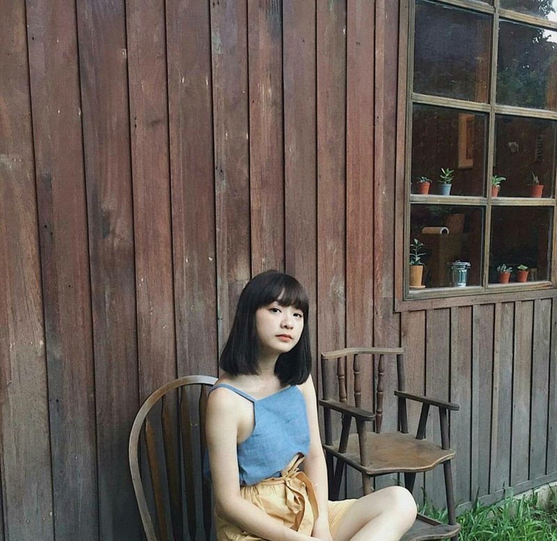 棉．麻 女裝 上衣 藍色 - Spaghetti strap top-Blue Jeans