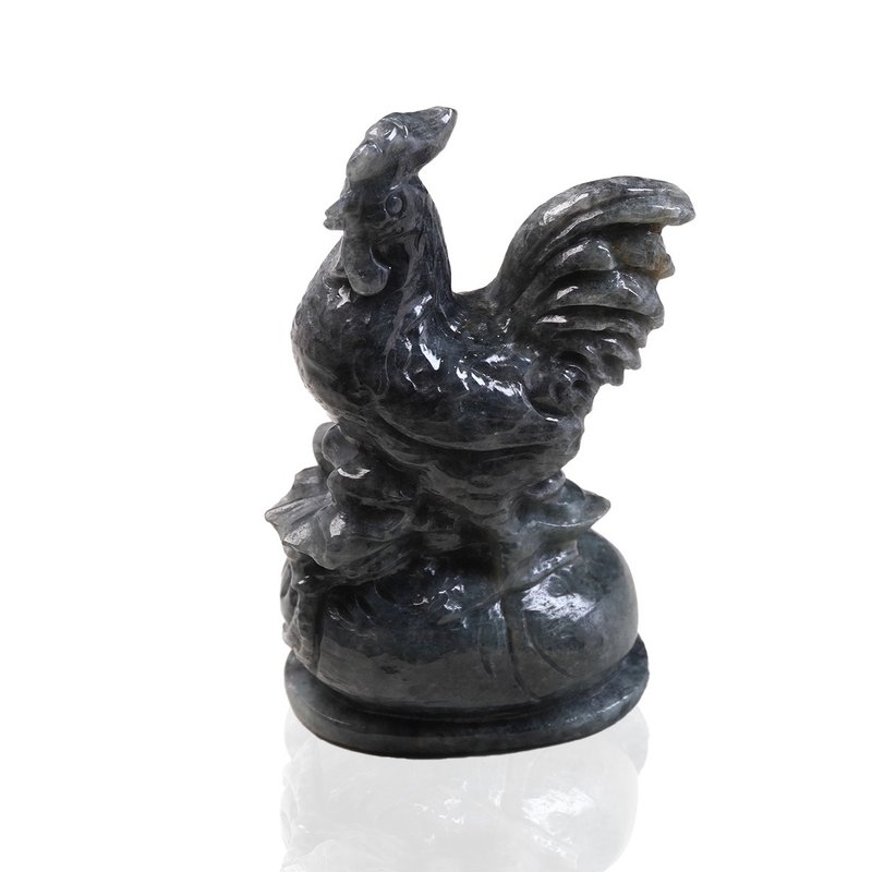 Black-bone jadeite expertly carved chicken ornaments | Natural Burmese jade A grade jadeite | Gifts - ของวางตกแต่ง - หยก สีเทา