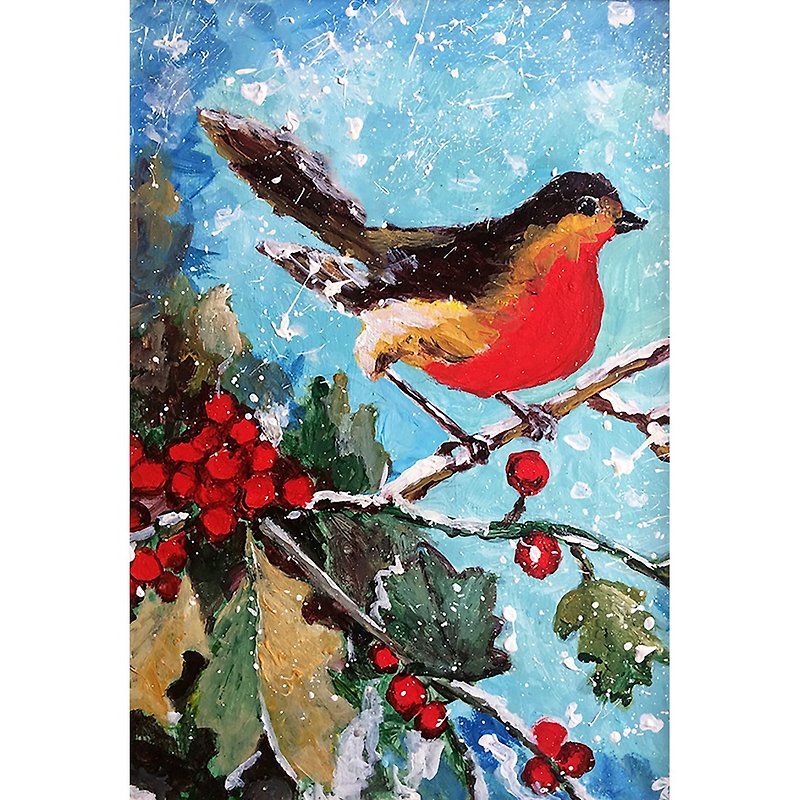 木頭 海報/掛畫/掛布 - Winter Bird painting, Original hand painted acrylic painting, Christmas artwork