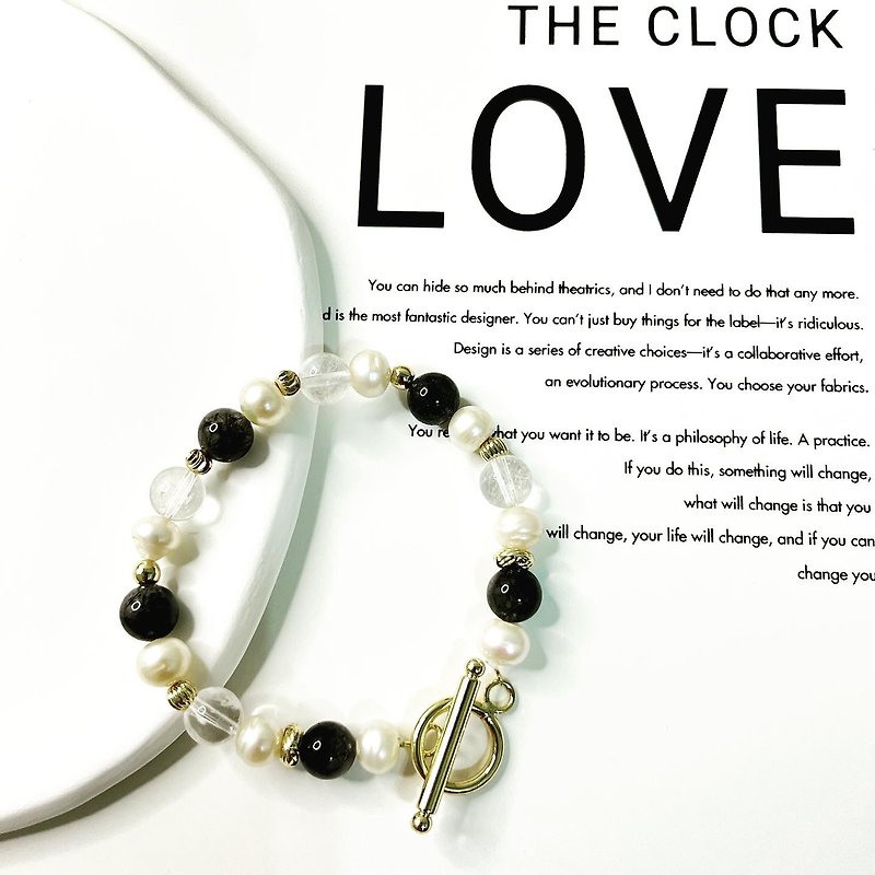 Black and white waltz / purification, lucky crystal / black hair crystal*white crystal*flat pearl - Bracelets - Crystal White