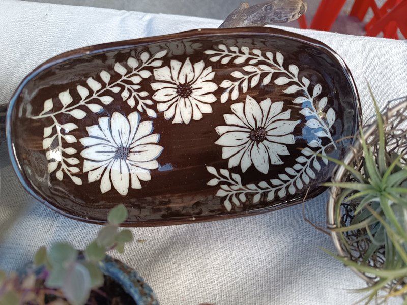 花團錦簇--橢圓深盤 - 盤子/餐盤/盤架 - 陶 