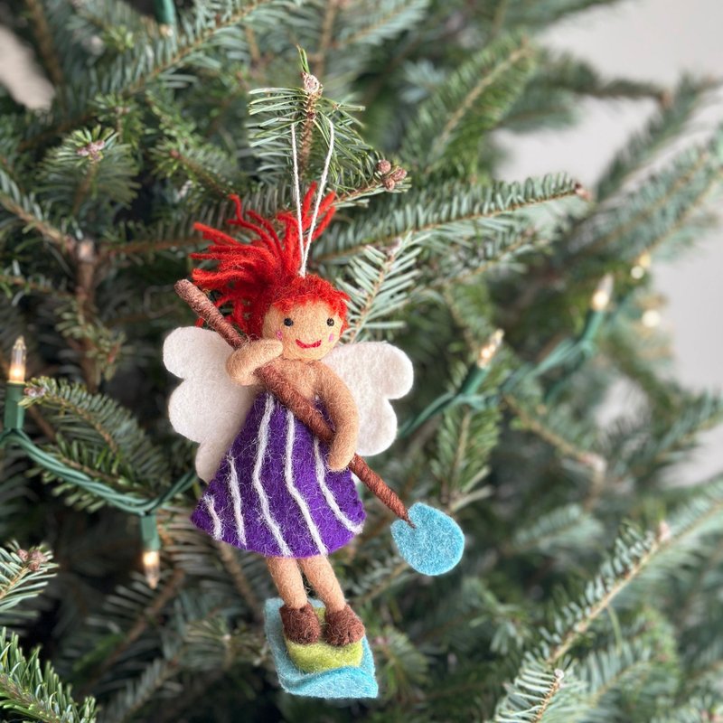 Christmas tree hanging paddle board girl red hair angel Christmas decoration wool felt Christmas hanging decoration arrangement - Items for Display - Wool 