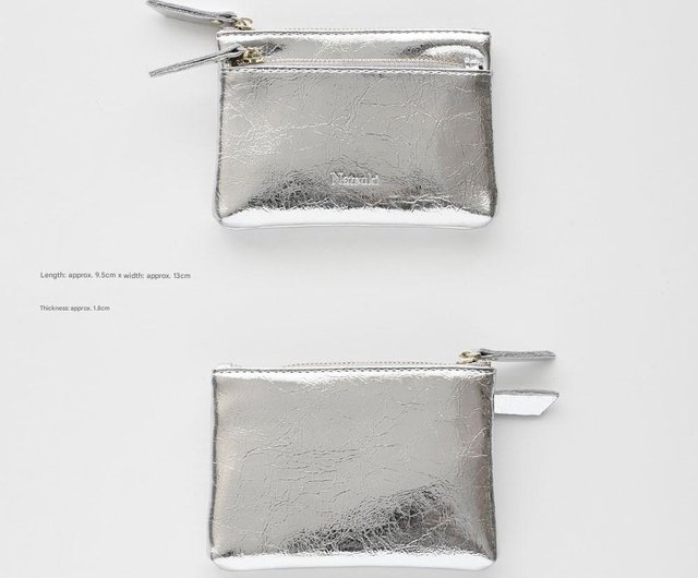 Wジッパー マルチケース A 名入れ 】 シルバー ポーチ コイン