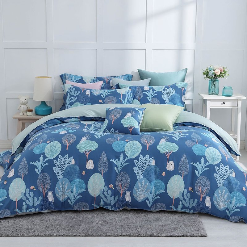 Hongyu 300-woven Tencel thin quilt cover bed bag set Bam Bam (double/large/extra large) - เครื่องนอน - วัสดุอื่นๆ สีน้ำเงิน