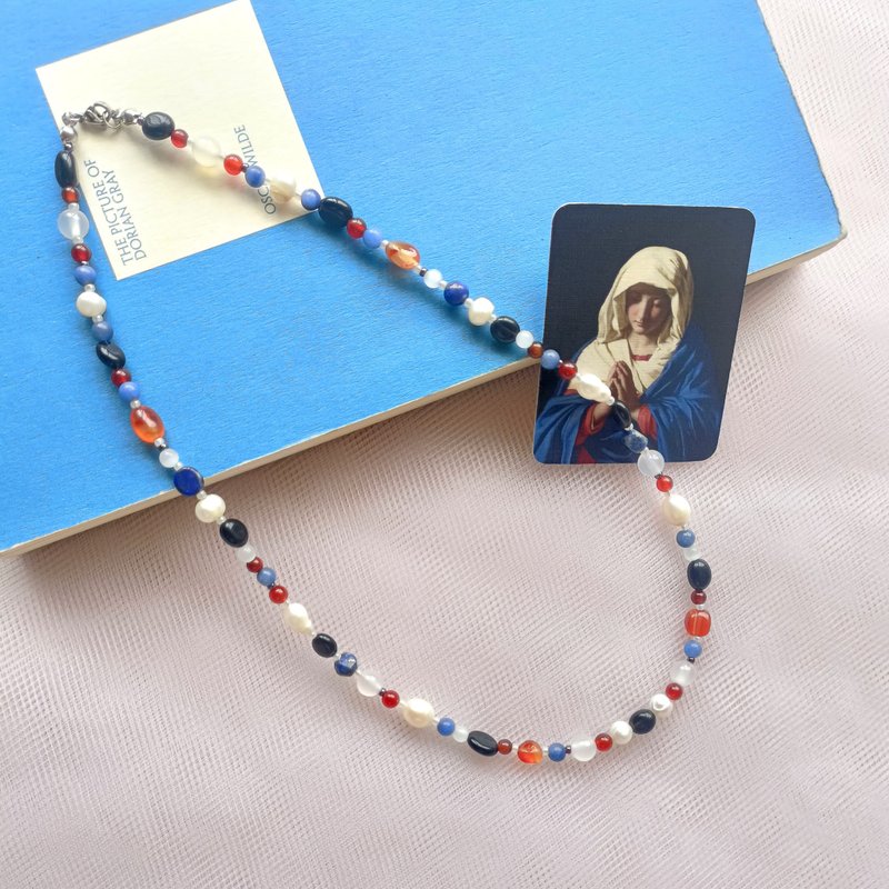 | Praying Virgin | Natural stone beaded necklace | Famous Painting Series 013 | - สร้อยคอ - เครื่องประดับพลอย 