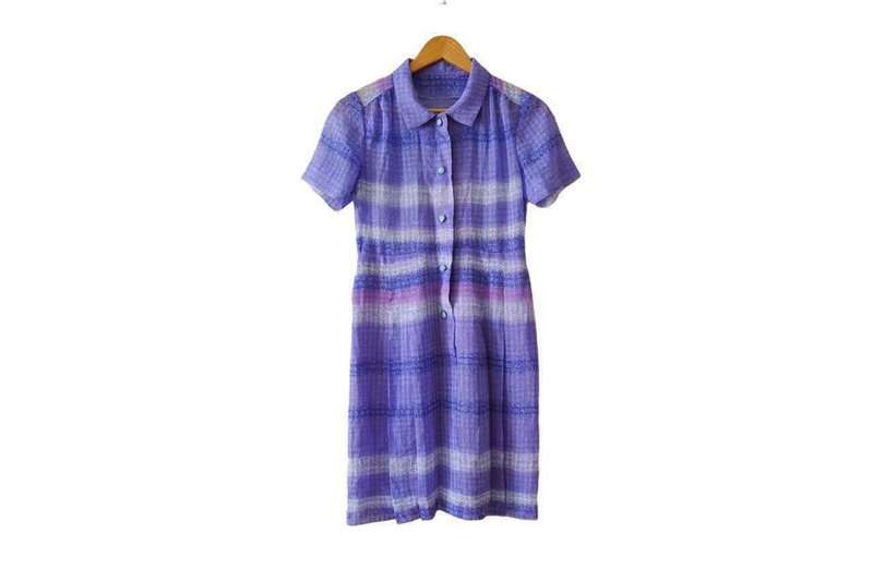 Japanese Vintage Purple tone mini Chiffon day dress,shirt dress,Color Blind Test - One Piece Dresses - Polyester Purple