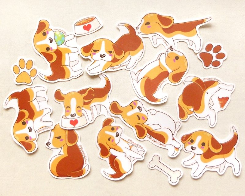 Beagle Stickers - 15 Pieces - Waterproof Stickers - Dog Stickers - Puppy Sticker - สติกเกอร์ - กระดาษ สีนำ้ตาล