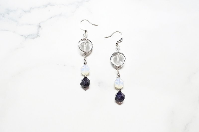 【Introduction】Natural stone hanging earrings - Earrings & Clip-ons - Other Metals Black