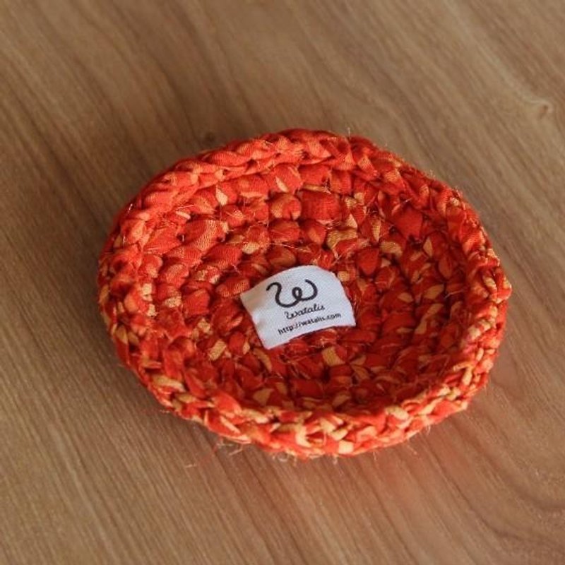 きもの裂き編みコースター　緋色 - 杯墊 - 棉．麻 紅色