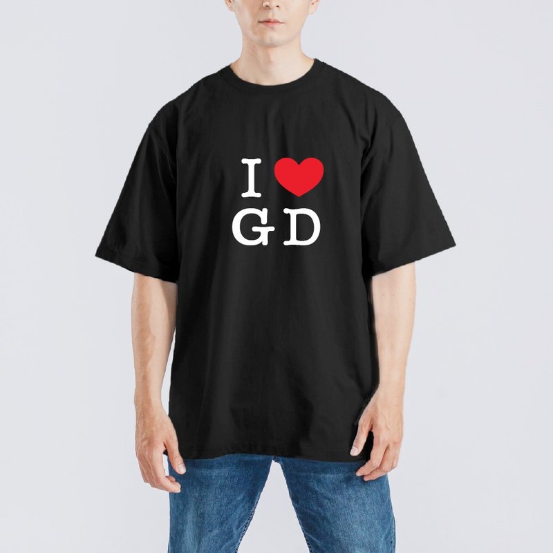 GD 權志龍 愛心 同款 衣服 童裝 落肩 寬版 純棉 排汗衣 黑T - 男 T 恤 - 棉．麻 多色