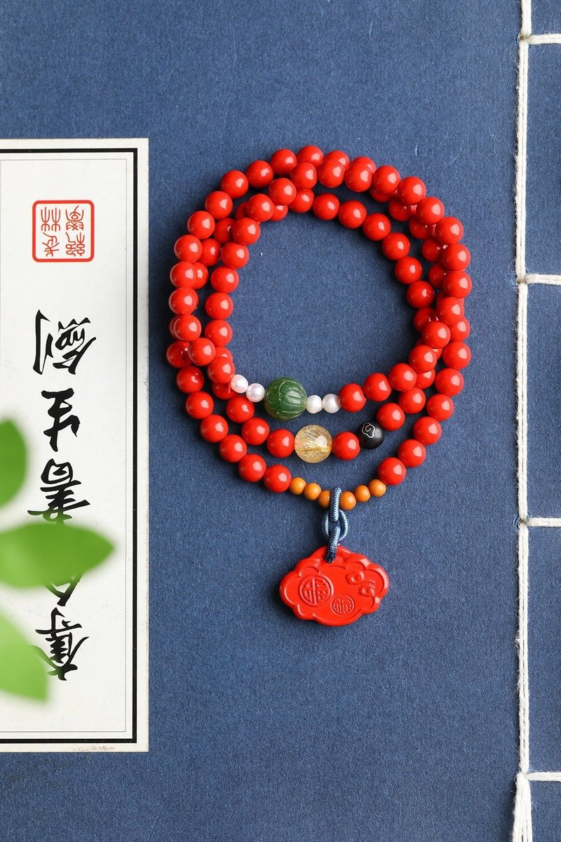 天然原礦硃砂精品紅砂三圈手鏈含量95%以上6mm - 手鍊/手鐲 - 寶石 