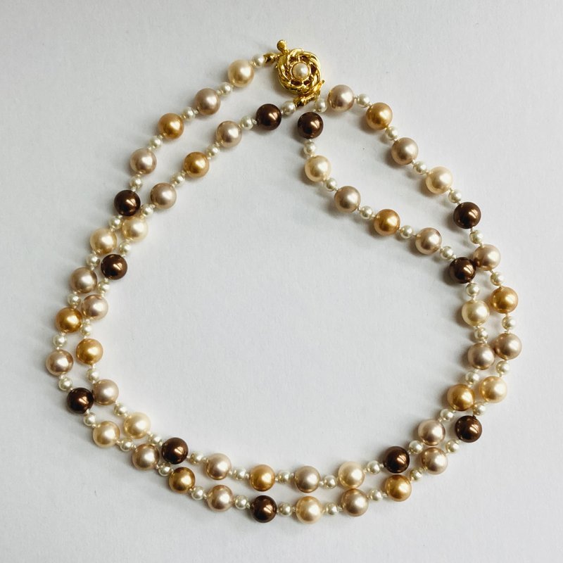 Glass mix pearl all knot opera necklace/4x8mm approx. 79cm/beige x Brown mix/G/made in Japan - สร้อยคอ - แก้ว สีนำ้ตาล