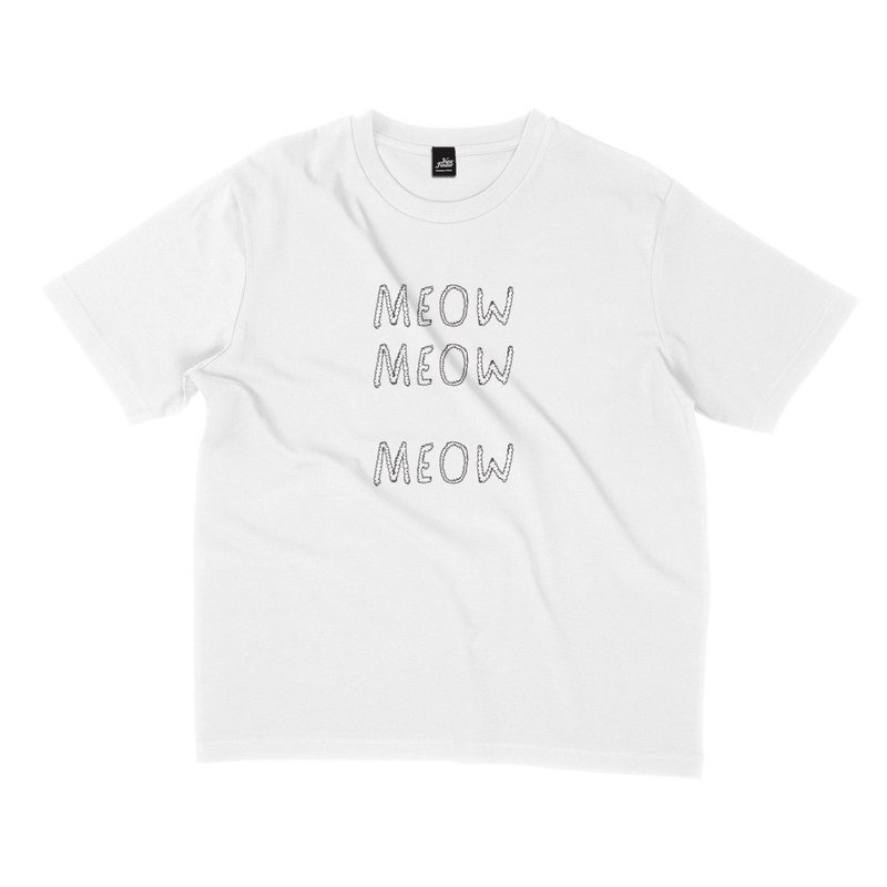 meow - 寬版落肩 - 白 - 男 T 恤 - 棉．麻 白色